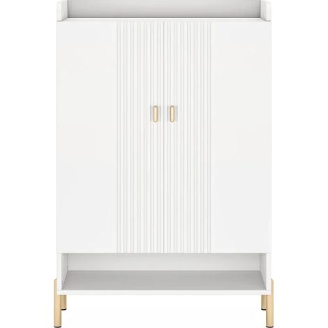 Armoire à chaussures ultrafine 6 niveaux avec portes, rangement spacieux en bois et métal blanc et or (1/5)