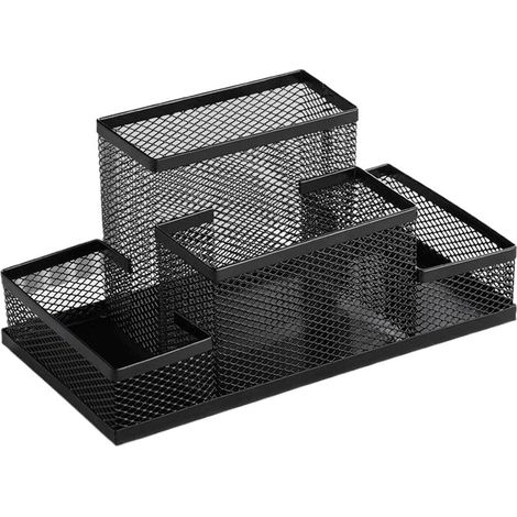 Organiseur de bureau en maille, 4 compartiments, noir, porte-stylos pour la maison, l'école, la salle de classe et le bureau (1/4)