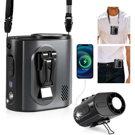 Ventilador portátil de cadera con función de compresión de hielo,ventiladores de cinturón con iluminación LED y cable para el cuello (1/5)
