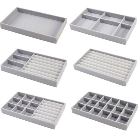 Plateau De Rangement Pour Bijoux - Insert En Velours Doux - Empilable - Pour Tiroirs De Commode Ou Meuble - Lot De 6 (1/5)