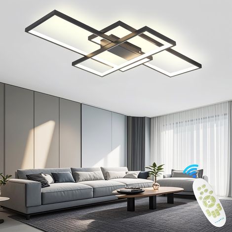 LED Ceiling Light, Living Room Light, Dimmable with Remote Control 3000K-6000K, Irregular Rectangular Metal Acrylic Kitchen Lamps Bedroom Decoration, Black, 90 x 50 cm/80 W (1/5)