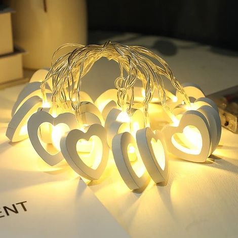 Guirlande lumineuse de Noël antique, petite guirlande LED en bois avec pendentif en forme de cœur, blanc chaud, 3 m, 20 LED (1/5)