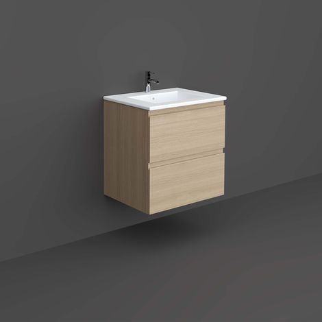RAK Joy Wall Hung Vanity Unit with Basin 600mm Wide - Scandinavian Oak (1/3)
