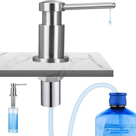 Dispensador de jabón de cocina cepillado, dispensador de jabón para fregadero con recipiente + tubo de extensión de silicona (1/5)