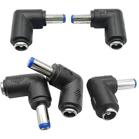 Lot de 5 connecteurs d'alimentation CC coudés à 90° : mâle 5,5 x 2,1 mm vers femelle 5,5 x 2,1 mm.
