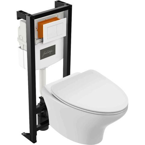 Pack WC suspendu sans bride JACOB DELAFON Nouvelle Vague + abattant + bâti-support autoportant + plaque blanche (1/5)