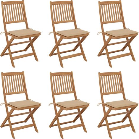 Chaises pliables de jardin 6 pcs avec coussins Bois d'acacia 105 (1/5)
