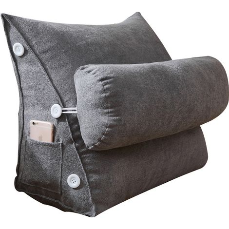 Coussin de lecture pour lit, grand coussin de dossier pour adulte avec poches (1/4)