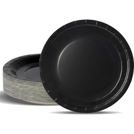 Platos desechables de cartón negro para fiestas - 50 piezas (23 cm) (1/5)