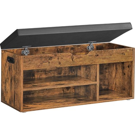 Vasagle – Banc à chaussures rembourré – Rangement caché avec étagères – Dimensions 30 x 100 x 44 cm – Capacité de charge 136 kg – Marron rustique et noir d'encre