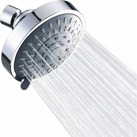 Pommeau Douche Fixe, Pomme de Douche Haute Pression, Pommeau Douche Pluie à Économie eau Ajustable 5 Réglages, Tête de Douche Pluie pour Salle de Bain, Chromé Poli, 2,5 GPM, (1/5)
