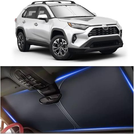 Pare-soleil de pare-brise compatible avec Toyota RAV4 2019-2025, VELUNOR, en toile Oxford, pliable, avec sac de rangement, protectio (1/5)