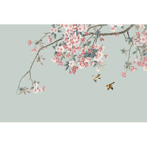 Papier peint panoramique - Fleurs Oiseaux - 130 cm x 87 cm (1/2)