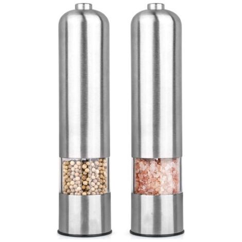 Moulin à sel et poivre électrique, à piles, lame de meulage en céramique, secoueur automatique en acier inoxydable avec lumière LED et grossièreté réglable (1/4)