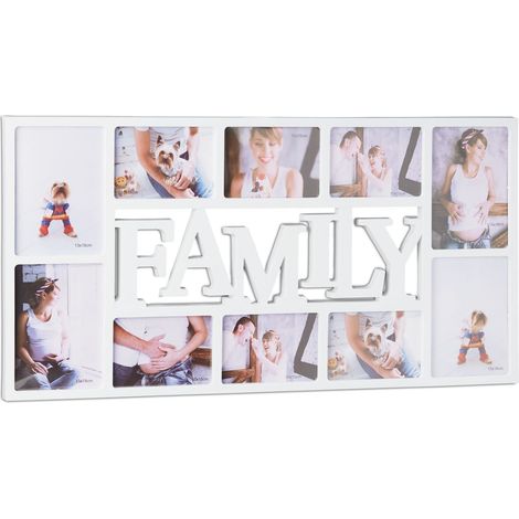 Cadre photos pêle-mêle mural décoratif 36,5 x 72 x 2 cm pour 10 photos en plastique noir (1/4)