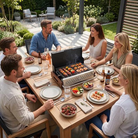 Folding Charcoal Grill, 2 Heights, 4-Sided Ventilation, Black (1/5)
