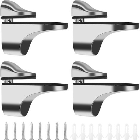 Juego de 4 soportes para estantes de vidrio, estantes de vidrio pulido ajustables para baño, aptos para vidrio y suelos de madera con un grosor de 3 a 18 mm. (1/5)