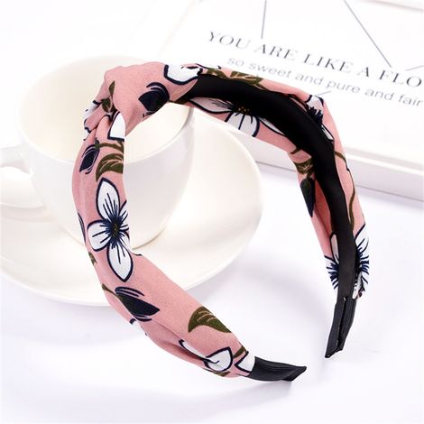 Accessoire de coiffure pour femme : serre-tête rond à pois et nœud croisé en tissu (rose clair) (1/2)