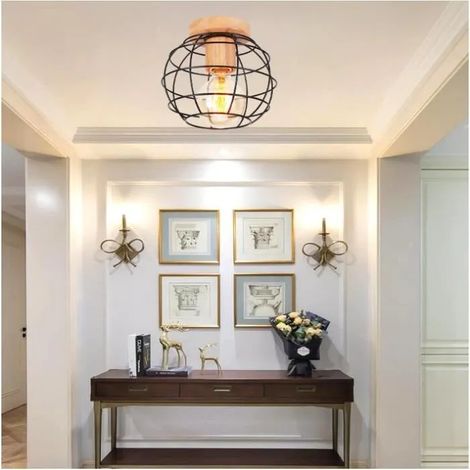 Plafonnier Retro Couloir Noir,E27 Lustre Plafonnier Industrielle Vintage en Fer Designe Simple pour Salon Chambre (1/4)
