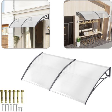 Hengmei – Auvent de porte d'entrée 200 x 100 cm – Panneau polycarbonate transparent 5mm – Protection contre intempéries – Installation facile (1/5)