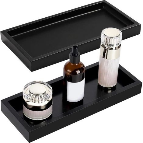 2pcs Plateau Decoratif Rectangulaire Noir,Plateau Salle de Bain,Plateaux Salle de Bain,Facile à Nettoyer,organise Objets,2010cm (1/4)