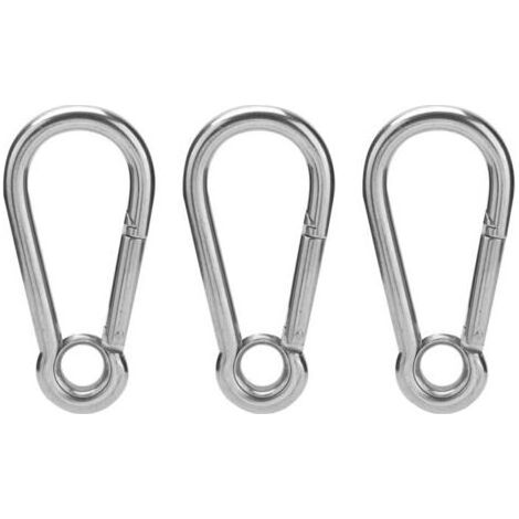 3-Pezzo Moschettone in Acciaio Inox con Anello, Accessori, Corda di Sicurezza - Gancio a Molla M10 (10mm) (1/5)