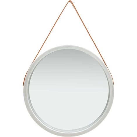 Miroir mural avec sangle marron 60 cm bois argenté DEC022912