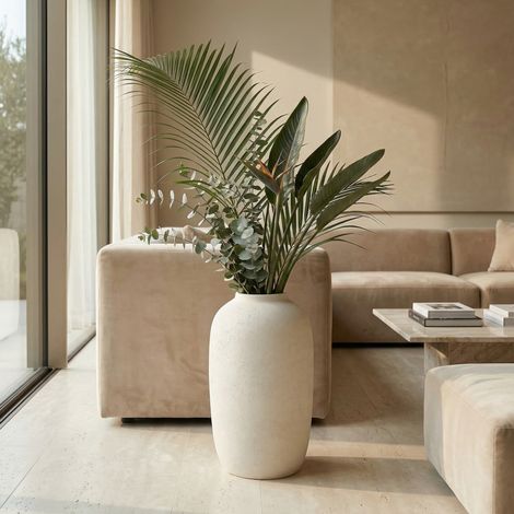 Jardinière ronde décorative 30 x 51 cm pour intérieur et extérieur, étanche, en oxyde de magnésium blanc (1/5)
