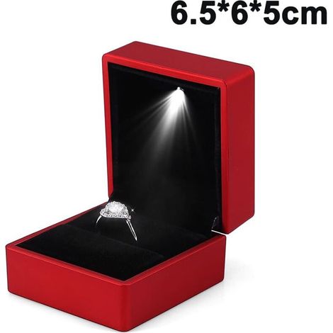 Boîte bagues avec éclairage LED, écrin bijoux, organisateur alliances fiançailles (1/4)