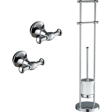 Set d'accessoires rétro PaulGurkes avec crochets pour serviettes et brosse WC incluant un porte-papier toilette (1/5)