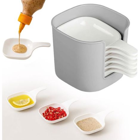 Lot de 6 mini-bols à sauce avec poignée et boîte de rangement, empilables, en PP sans plomb, 12 x 7,5 cm, blanc (1/5)