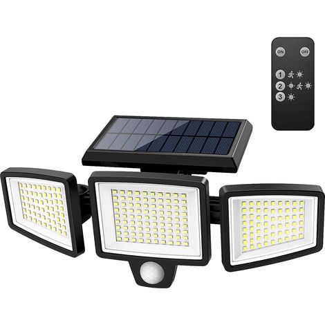 Lampe solaire à trois têtes avec capteur - Étanchéité IP65 - Projecteur grand angle 270° - Trois modes d'éclairage, avec télécommande (1/5)