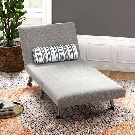 3-in-1-Schlafsofa mit 5-fach verstellbarer Rückenlehne, gepolstertem Kissen und Matratze, klappbares Schlafsofa für das Wohnzimmer, aus Stahl und Leinen, 75 x 70 x 75 cm, Hellgrau (1/5)
