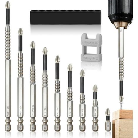 9 Embout Visseuse en Acier Allié S2 Embouts K5 Magnetic Embouts Cruciformes Antidérapants K5 (25/50/65/70/75/90/100/120/150mm) Manche Hexagonal pour Perceuse Manuelle et Sans Fil Porte Embout Visseuse (1/5)