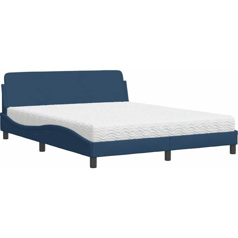 Lit double Lit adulte Lit avec matelas Dover bleu 160x200 cm tissu (1/5)