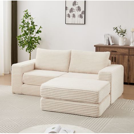 Sofá cama modular 194 x 169,5 x 74 cm beige, convertible, tejido acanalado MEUBLIV (1/5)