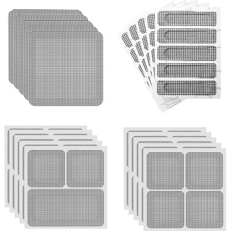 65pcs Ruban Adhésif de Réparation pour Moustiquaire, 4 Tailles de Ruban de Réparation d'Écran de Fenêtre, Bande Adhésive de Réparation de Moustiquaire AntiInsectes, Forte Adhésion, Noir (1/5)