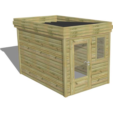 ABRI DE JARDIN bois Pin autoclave 27mm - 2,14x3,44m / 7,4m2 - Bac acier - Abri Français (1/5)