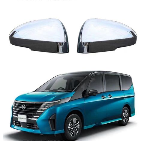 Passend für Nissan Selina Serena C28 (Modelljahr 2023): Rückspiegelabdeckung in Carbonfaser-Optik, Seitenfensterabweiser (galvanisiert)