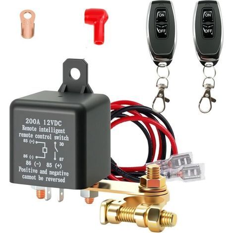 Interruttore automatico per batteria da 12 V con telecomando, interruttore per batteria da 12 V 200 A con 2 terminali, 2 telecomandi per moto, auto, camper, barca, yacht, roulotte (1/4)