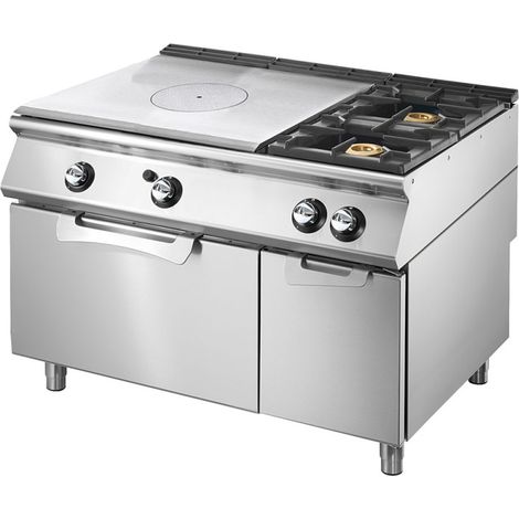 Plaque coup de feu gaz sur four gas statique GN 2/1 et armoire fermée + 2 brûleurs 120x900x870 mm - VIRTUS