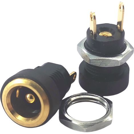 Alimentation DC/DC-022B avec écrou, base ronde 2 broches, filetage étendu, plaquée or, 5,5 x 2,1 mm (1/2)