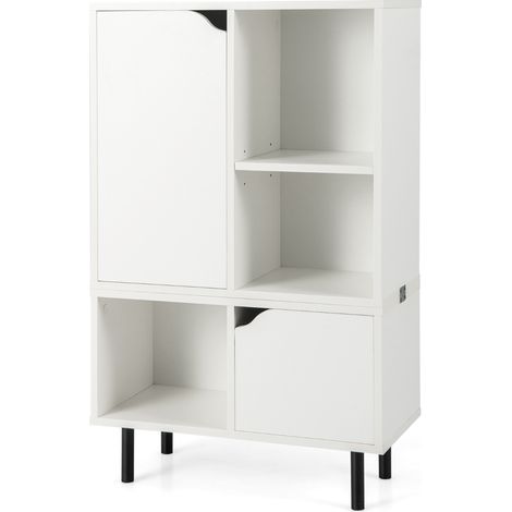 Libreria impilabile con ripiano regolabile e cubi, Libreria da pavimento espositiva con gambe metalliche Bianco (1/4)