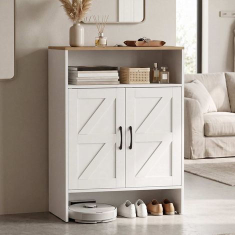 Narrow White Shoe Storage Cabinet with Adjustable Shelves (1/4)