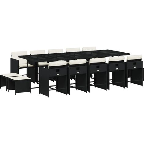 Maison Exclusive - 15-tlg. Garten-Essgruppe mit Kissen Schwarz Po