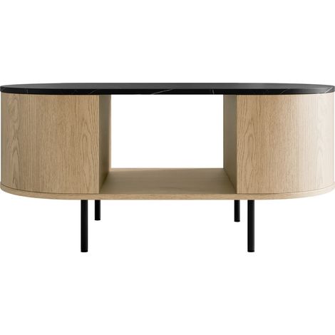 Mesa de centro Comfivo Livtena, Mármol negro + Negro, 45x52x100cm, Diámetro: 0, MDF, Ovalada