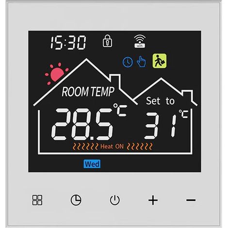 WLAN-Thermostat für Fußbodenheizung mit Touchscreen, digitalem LCD-Display, 90–240 V, App- und Sprachsteuerung, weiß