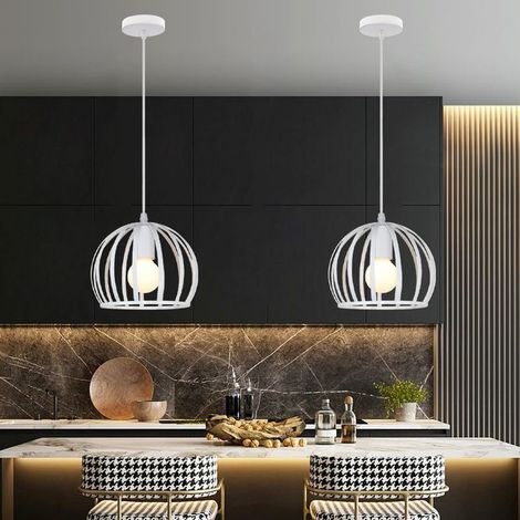 2 Pack Lustre Suspension E27 Cage en Fer 19cm Blanc Luminaire Eclairage pour Décor Restaurant Salle Chambre (1/5)