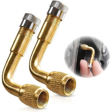 2 Pièces Prolongateurs de Valve 90 Degrés en Laiton, Rallonge de Valve Pneumatique, Adaptateur de Valve Coudé pour Valve Auto AV Schrader, Pneus Voiture, Moto, Vélo, Scooter, Remorque, Brouette (1/5)