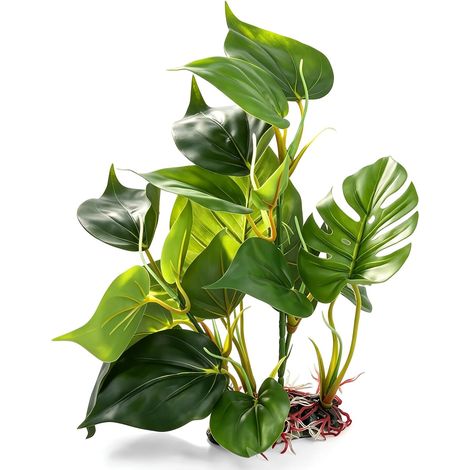 Plante Artificielle Monstera Imitation Herbe en Plastique Vert avec Base pour Aquarium (1/5)